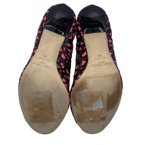 JIMMY CHOO TACTIC Laser Cut BLACK GERANIUM PATENT LEATHER PEEP-TOE PUMP Bootie - Picture 12 of 14